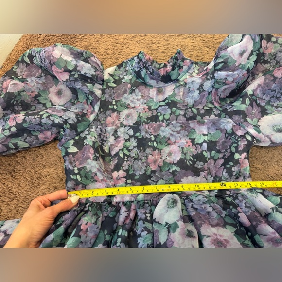 Selkie The Nirvana Royal Puff Sleeve Dress Fit Flare Chiffon Secret Garden M NEW - Picture 13 of 13